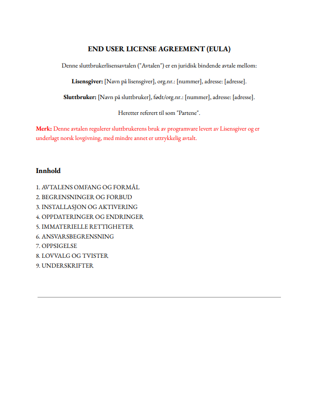End User License Agreement (EULA)