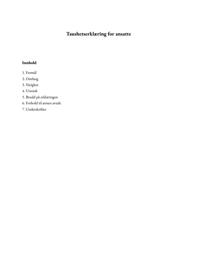 Taushetserklæring ansatte