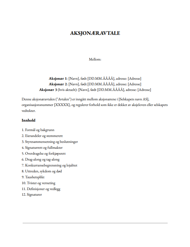 Aksjonæravtale