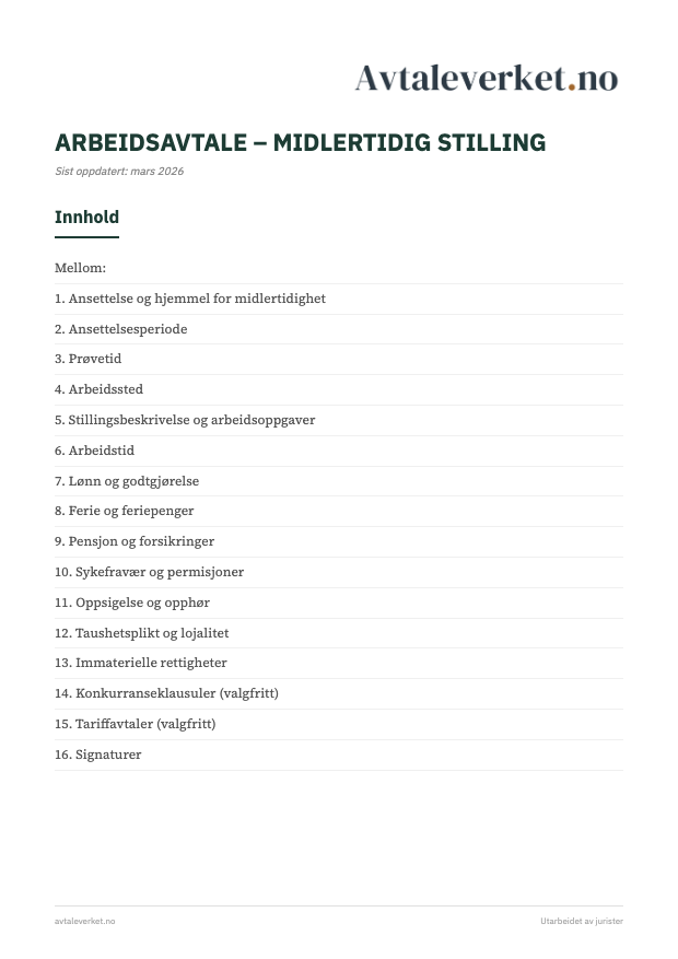 Arbeidsavtale midlertidig - forsidebilde