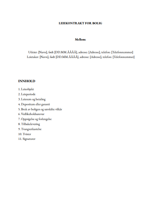 Husleiekontrakt/ Husleieavtale