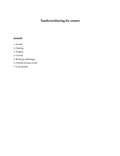 Taushetserklæring ansatte