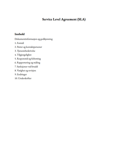 Service Level Agreement (SLA)