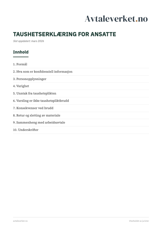 Taushetserklæring for ansatte - forsidebilde