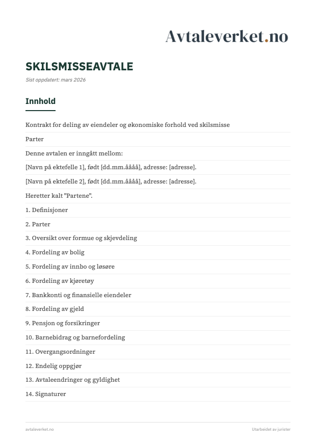 Skilsmisseavtale - forsidebilde