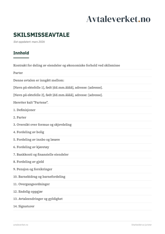 Skilsmisseavtale - forsidebilde