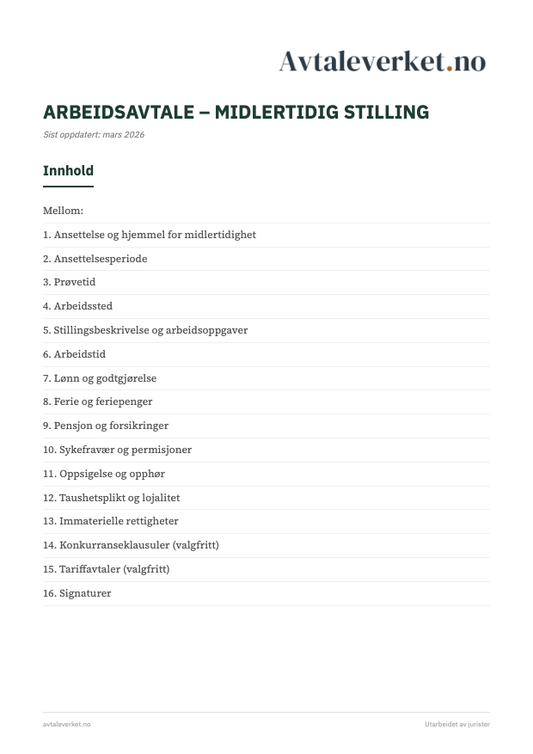 Arbeidsavtale midlertidig - forsidebilde