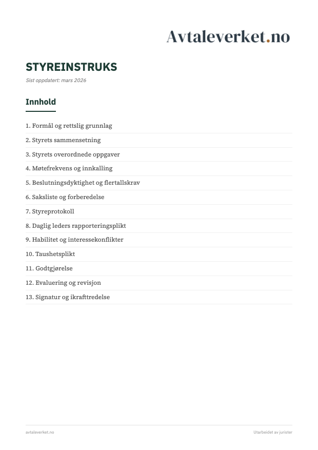 Styreinstruks - forsidebilde