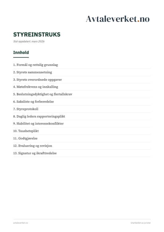 Styreinstruks - forsidebilde