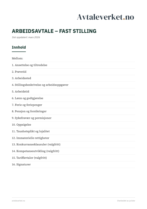 Arbeidsavtale fast stilling - forsidebilde