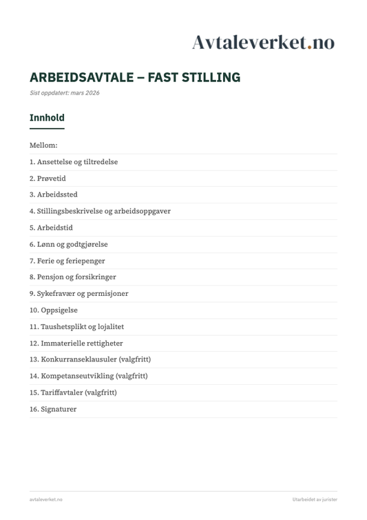 Arbeidsavtale fast stilling - forsidebilde