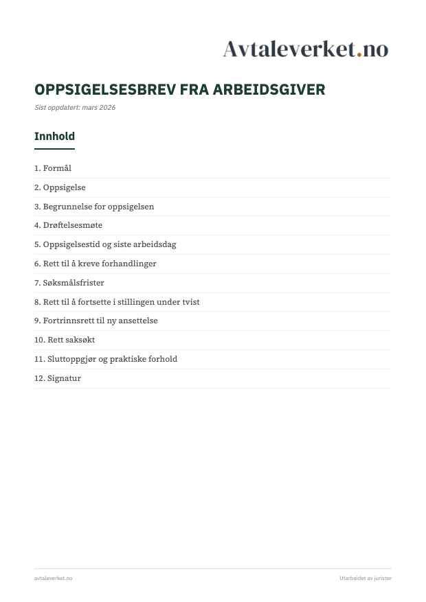 Oppsigelsesbrev fra arbeidsgiver - forsidebilde