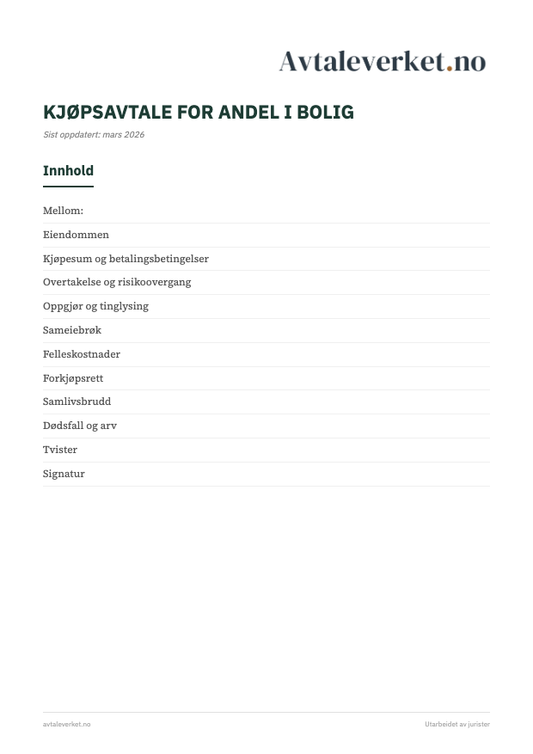 Kjøpsavtale boligandel - forsidebilde