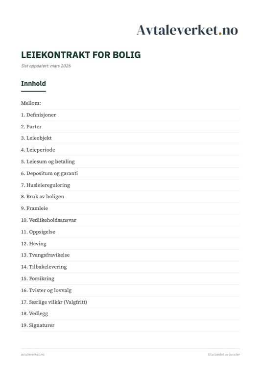 Husleiekontrakt - forsidebilde