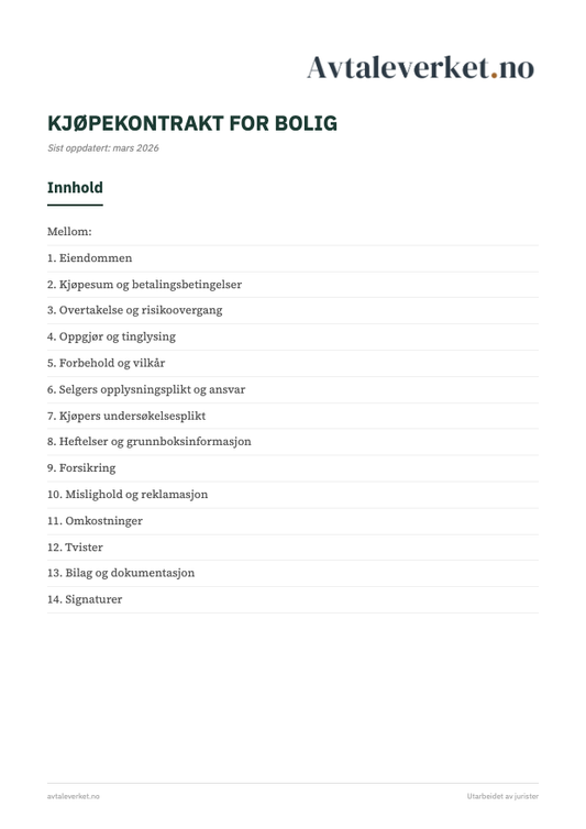 Kjøpekontrakt bolig - forsidebilde