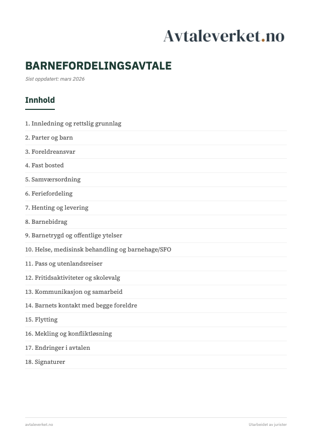 Barnefordelingsavtale - forsidebilde