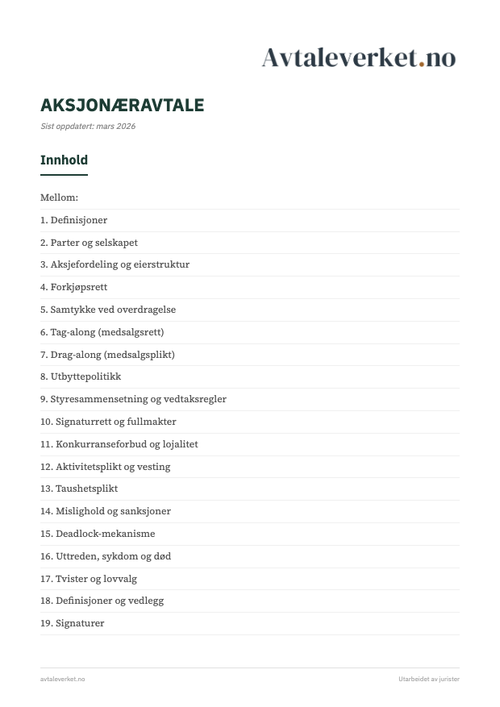 Aksjonæravtale - forsidebilde