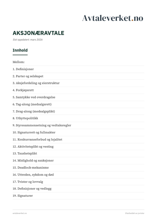 Aksjonæravtale - forsidebilde