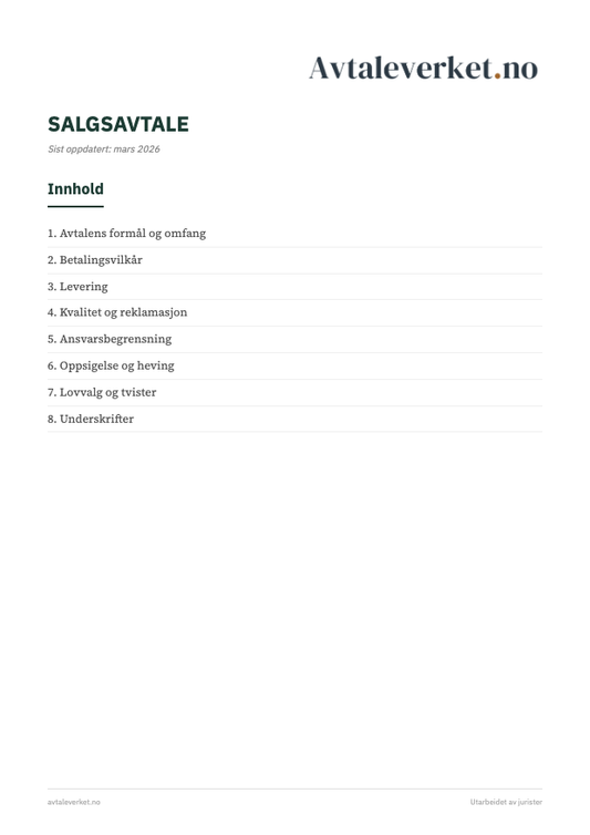 Salgsavtale - forsidebilde