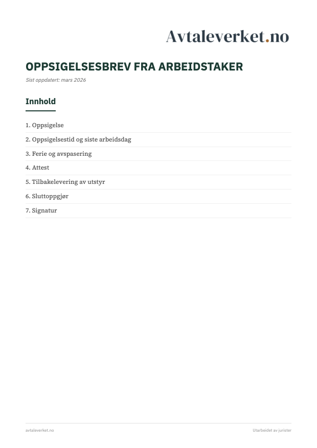 Oppsigelsesbrev fra arbeidstaker - forsidebilde