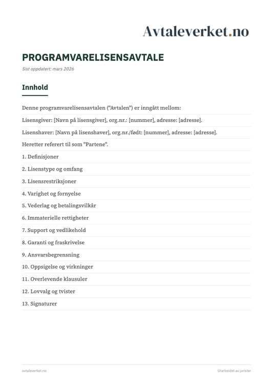 Programvarelisensavtale - forsidebilde