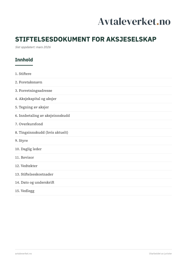 Stiftelsesdokument AS - forsidebilde