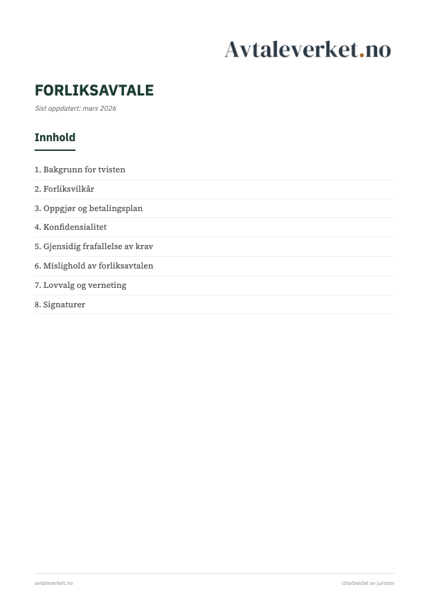 Forliksavtale - forsidebilde