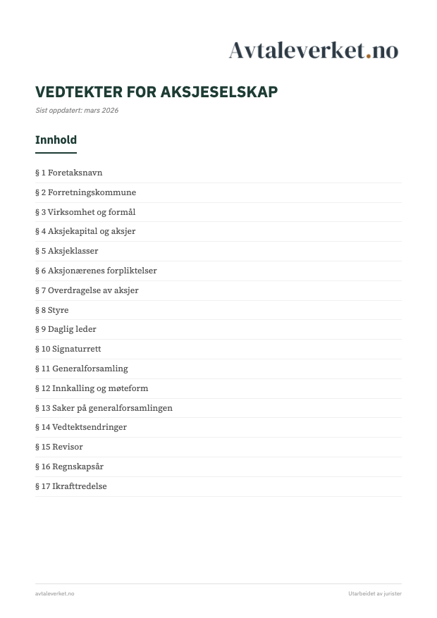Vedtekter for AS - forsidebilde