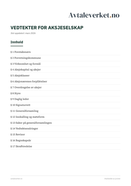 Vedtekter for AS - forsidebilde