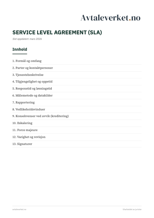 SLA (Service Level Agreement) - forsidebilde