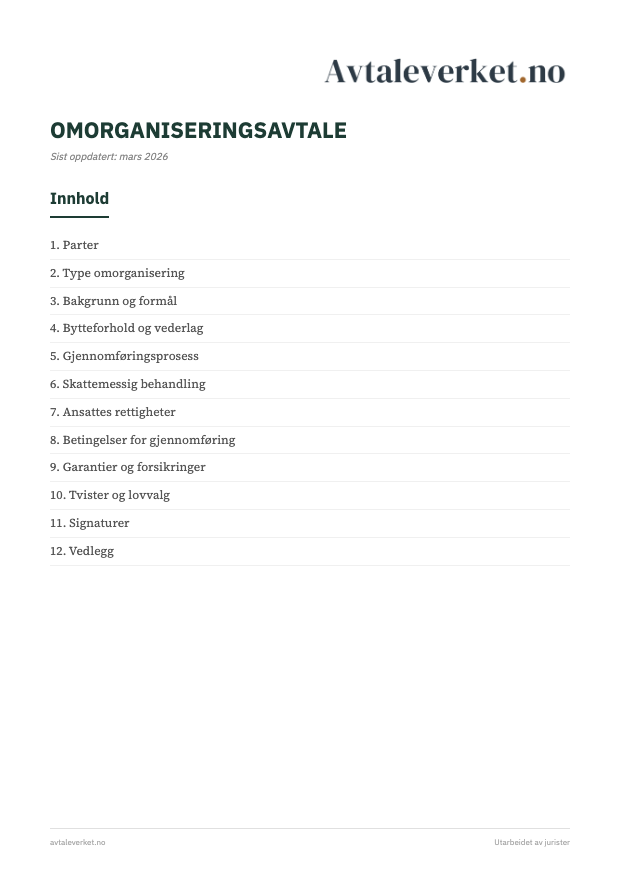 Omorganiseringsavtale - forsidebilde