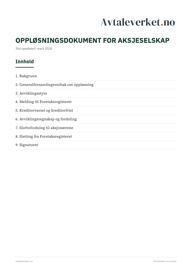 Oppløsningsdokument AS - forsidebilde