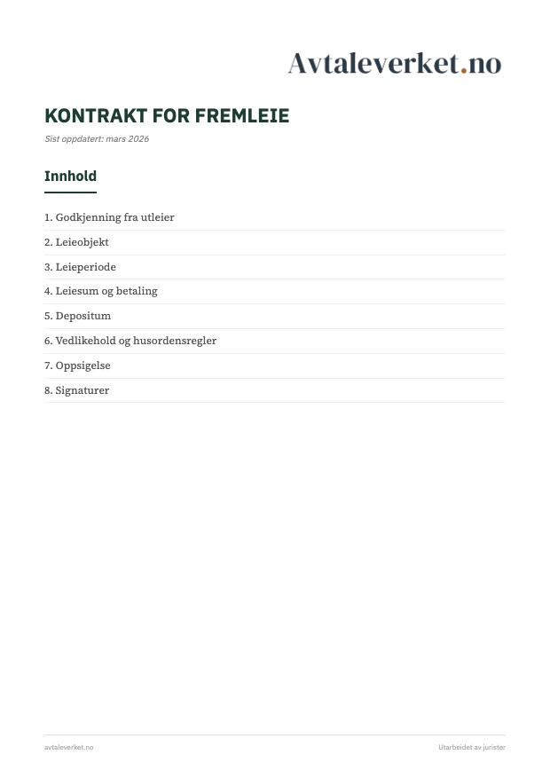 Fremleiekontrakt - forsidebilde