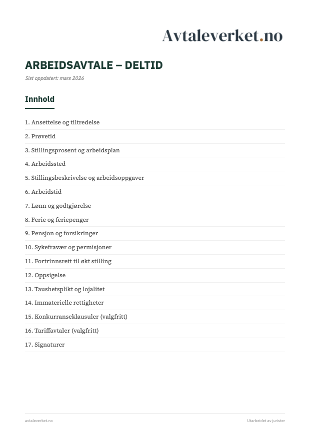 Arbeidsavtale deltid - forsidebilde