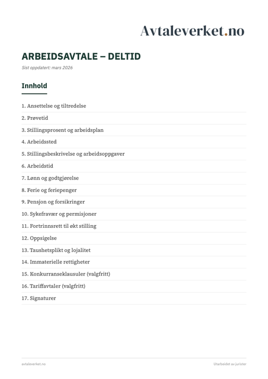 Arbeidsavtale deltid - forsidebilde