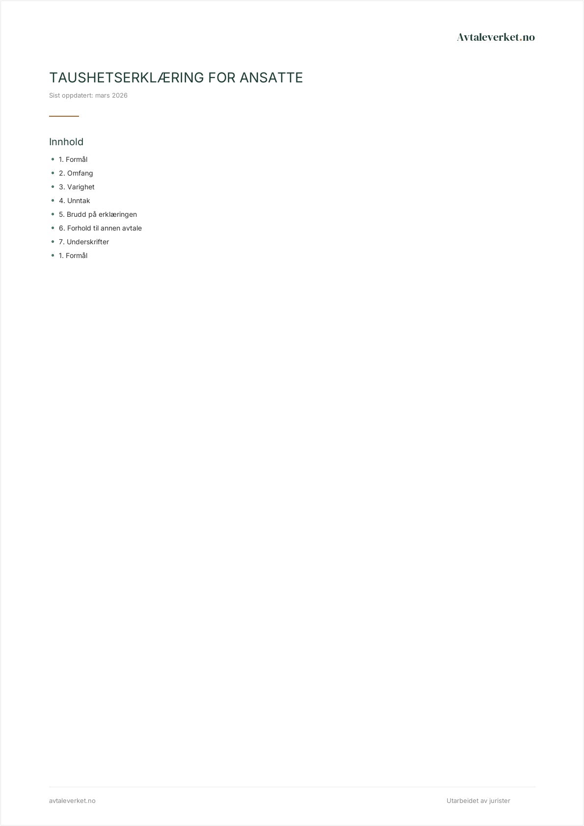 HR-pakke for arbeidsgivere — forside med innholdsfortegnelse