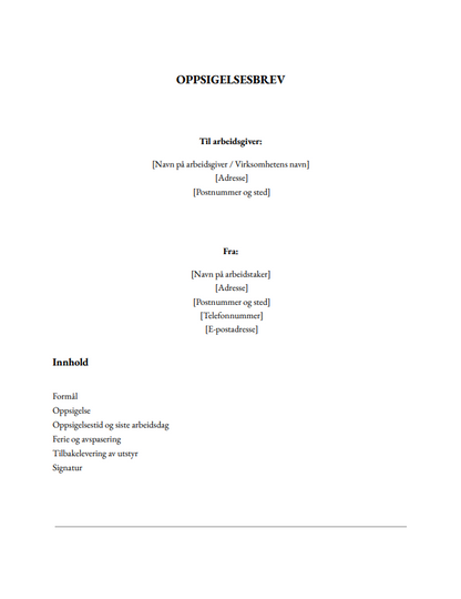 Oppsigelsesbrev fra arbeidstaker
