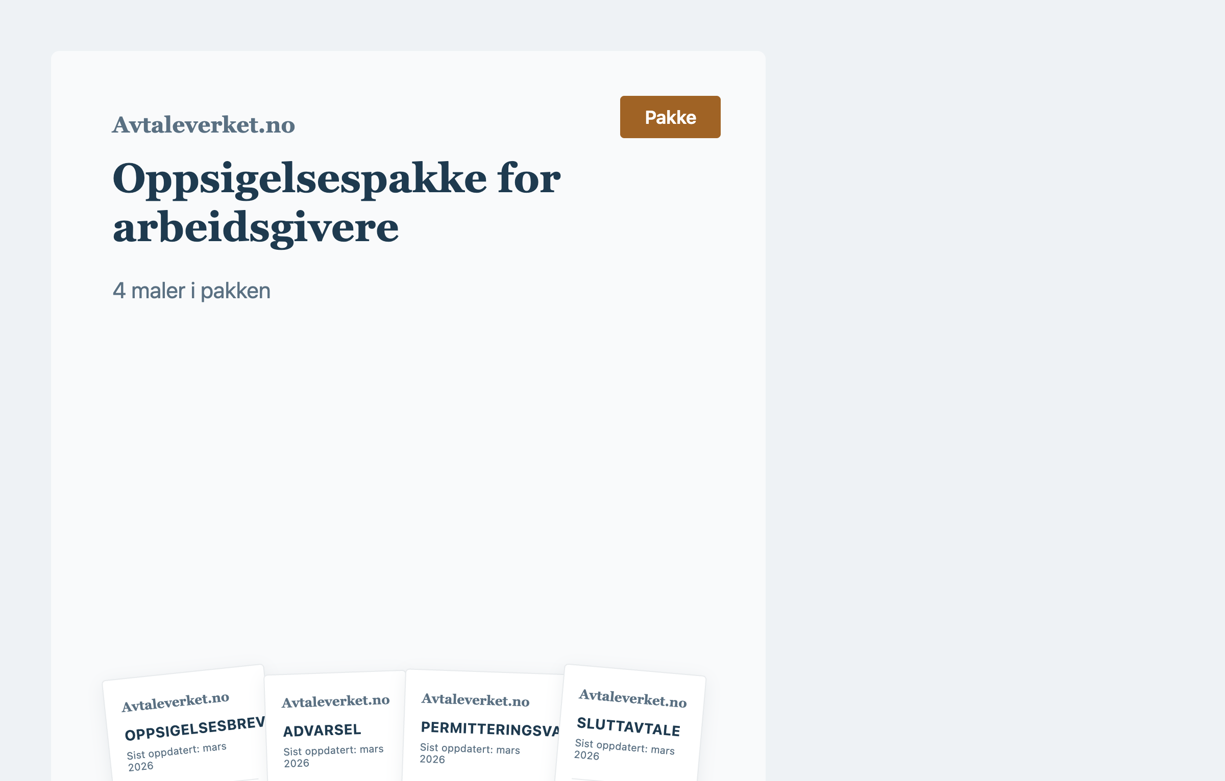 Oppsigelsespakke for arbeidsgivere — juridisk avtalemal fra Avtaleverket