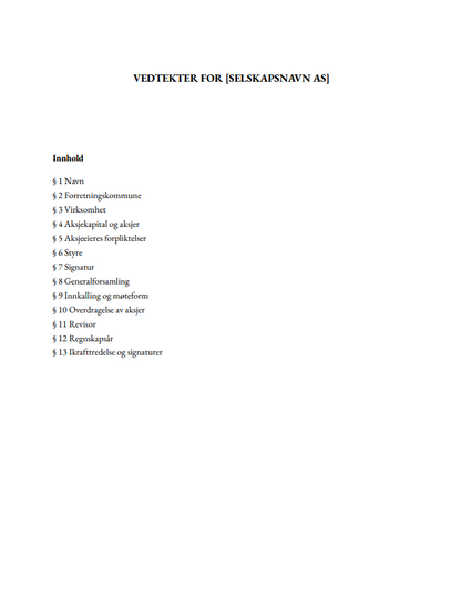 Vedtekter for AS